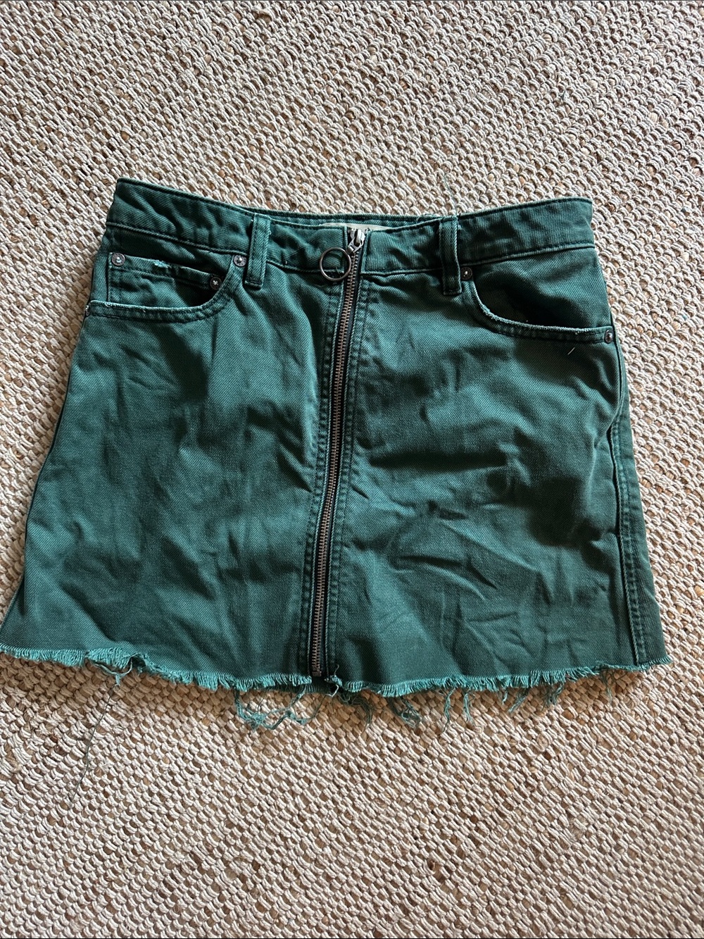 Free People Teal Green Zip-Front Mini Skirt
